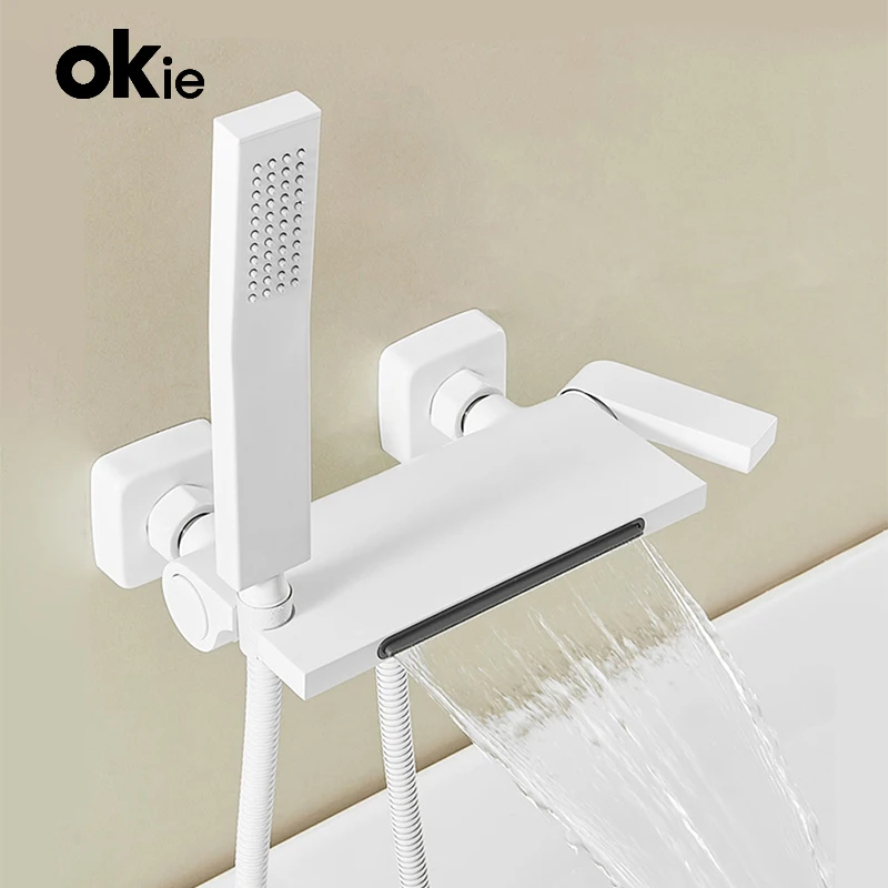 

Modern Simple Bathroom Waterfall Bathtub Faucets Hot and Cold Mixer Tap Shower Sets With Handshower Mixing Valve Wall Mounted