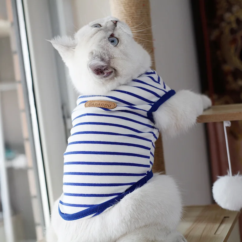 Spring/Summer Pet Cat Clothes for Cats Kitty Kitten Classic Striped Vest  T-shirt Fashion Cotton Cats Shirts Pets Dog Clothing