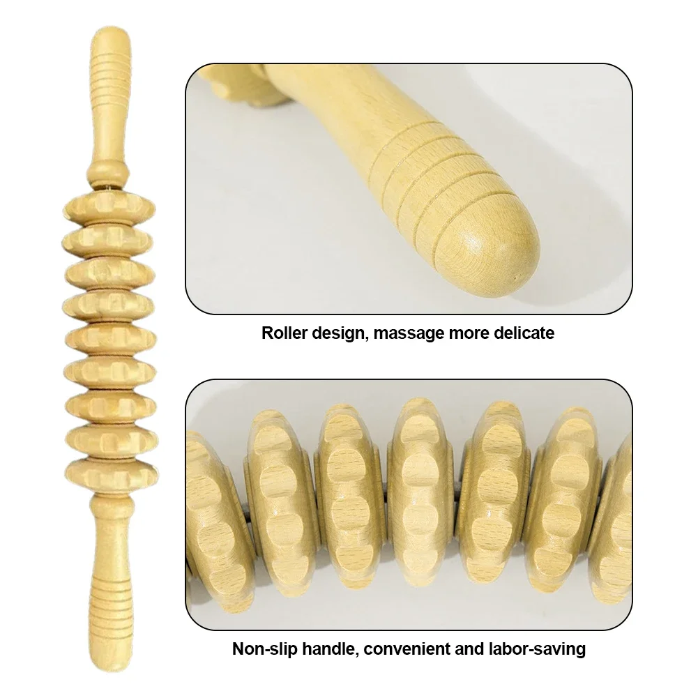 Wooden Therapy Massager Roller Trigger Point Massager Stick for Fascia Cellulite Muscle & Abdomen Body, Muscle Belly Relief Tool