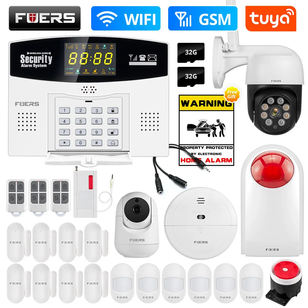 

Fuers Tuya Smart WIFI GSM Alarm System Burglar Alarm Smart Home Alarm System Color LCD Display Home Security Motion Sensor