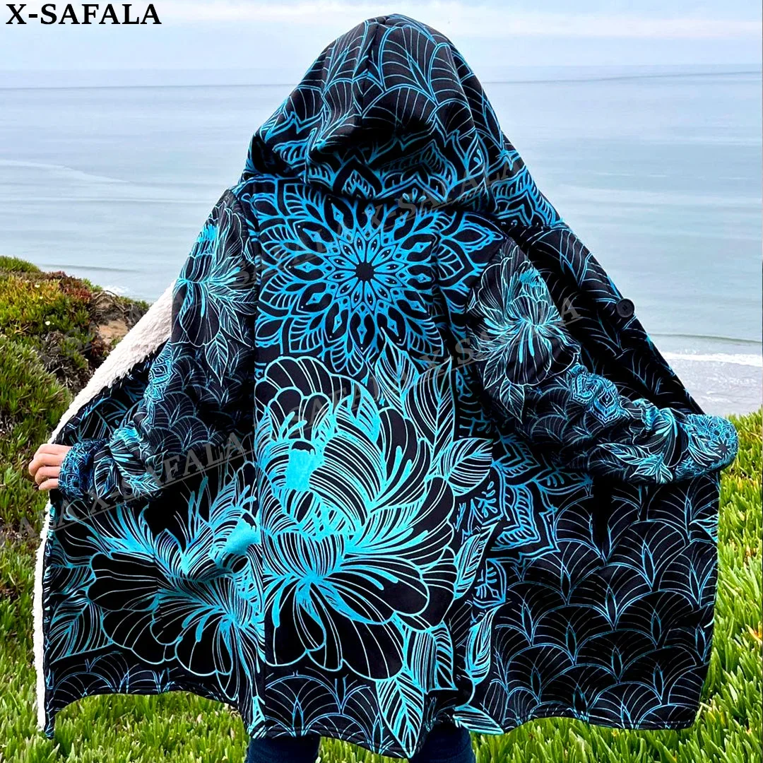 

Hippie Psychedelic Colorful Mandala Print Thick Warm Hooded Cloak Men Overcoat Coat Windproof Fleece Cape Robe Hooded Blanket-2