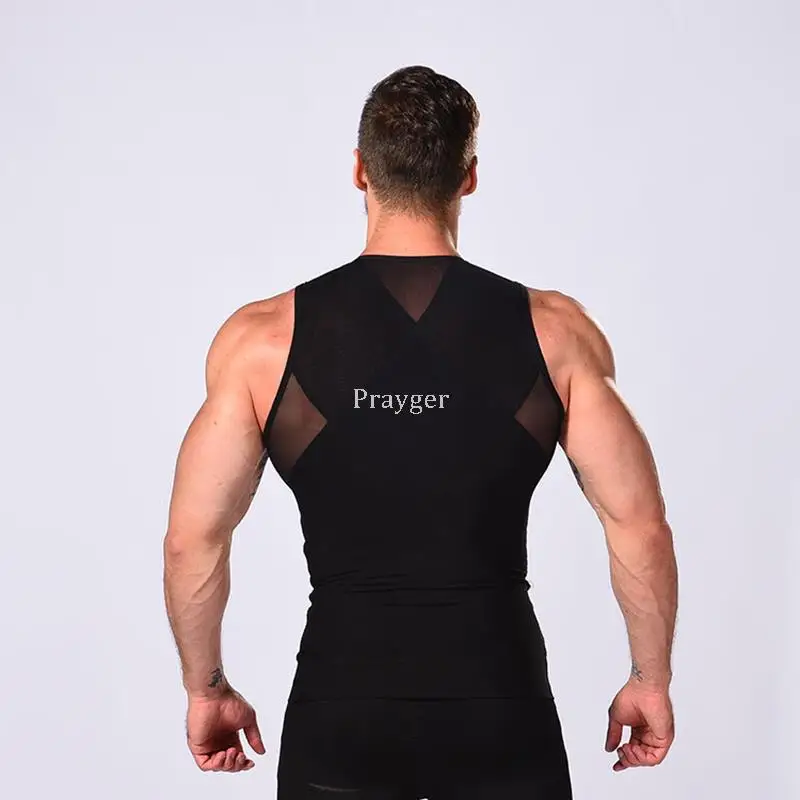Men Body Shaper Slimming Boobs Waist Trainer Shirt Abdomen Tank Tops Posture Skinny Tummy Vest