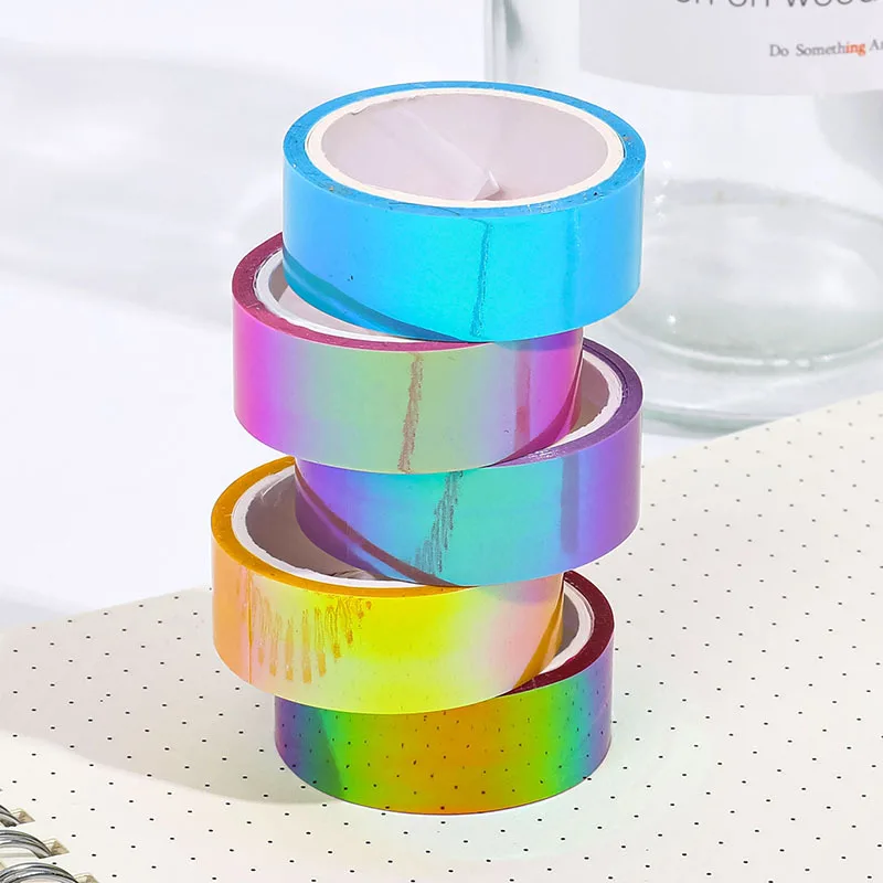 Iridescent Holographic Gradient Decorative Tape Set - Waterproof, Creative Stationery (3-Pack)