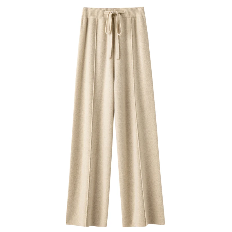 High Waist Wide Leg Pants for Women 100% Merino Wool Solid Trousers Soft Belt Casual Basic Pants Korean Popular for Winter Sping велобандана buff lightweight merino wool solid blush 113010 505 10 00