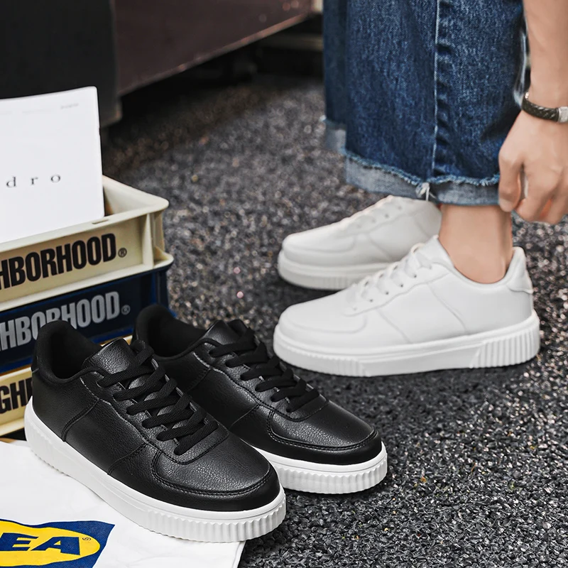 حجم 50 أزياء جلدية الرجال أحذية رياضية بيضاء الكلا...