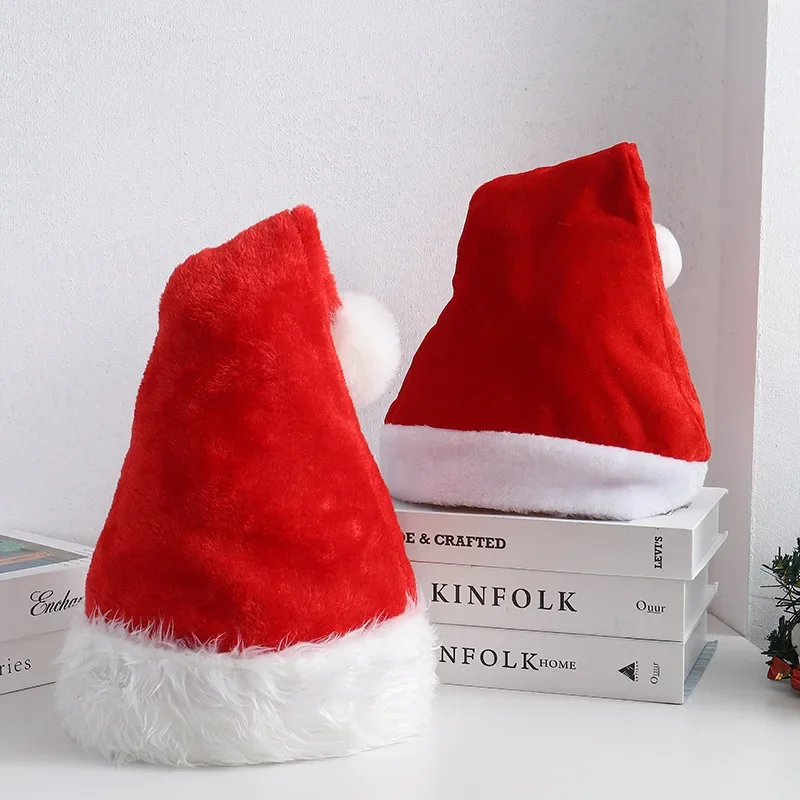 

Adult christmas big ball high-grade santa hat thickened warm santa hat children's plush santa hat high-end hat