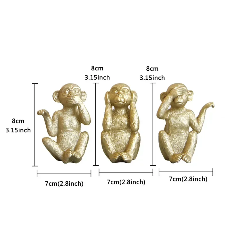 3pcs/set Miniature Monkey Figurines Home Decorative Ornament Crafts Home Bedroom Dormitory Dormitory Decor Crafts Miniatures