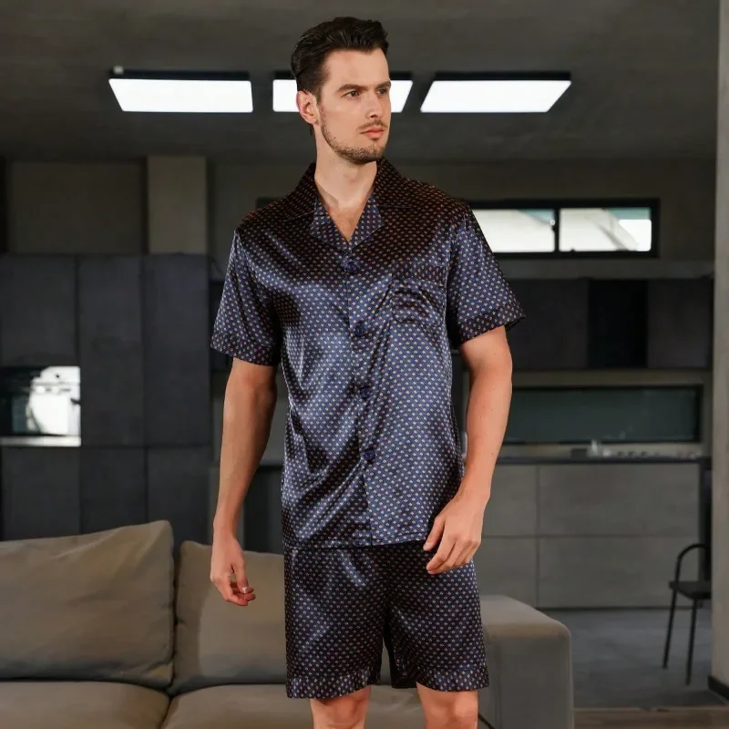 European Size Men's Large Size Loose Loungewear Summer Men's Breathable Thin Short-sleeved Shorts Ice Silk Pajamas Set