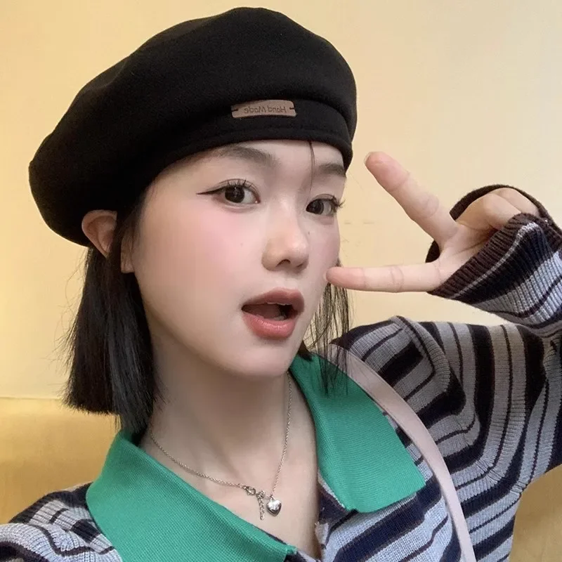 Beret Hat Woolen Beret Autumn Winter Woolen Hats British Style Retro Berets Caps for Women