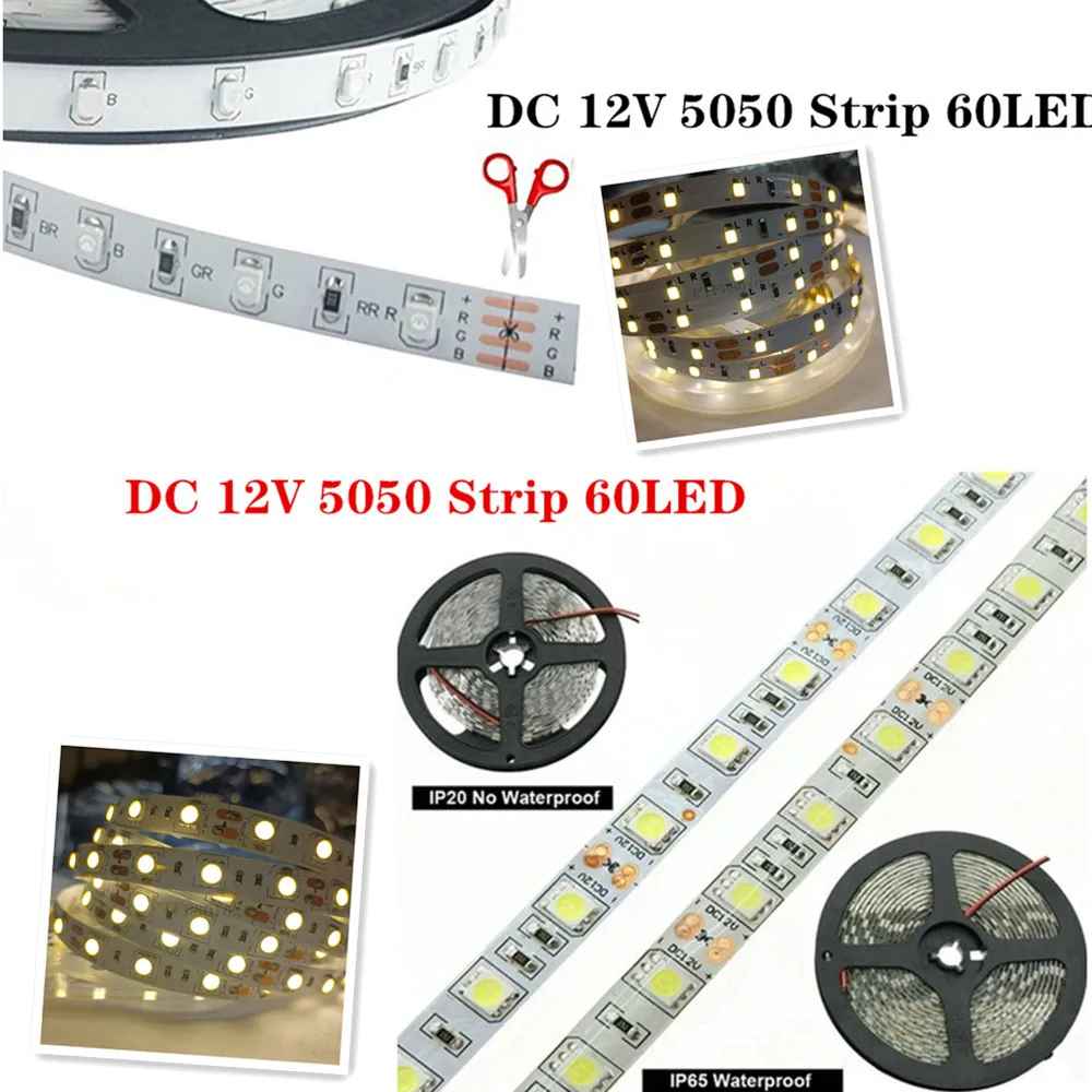 

5M Led Strip 5050 2835 Rgb Tape 12v Waterproof White Light For Room Decoration Kitchen Garland Ribbon Outdoor Lighting Cabinet