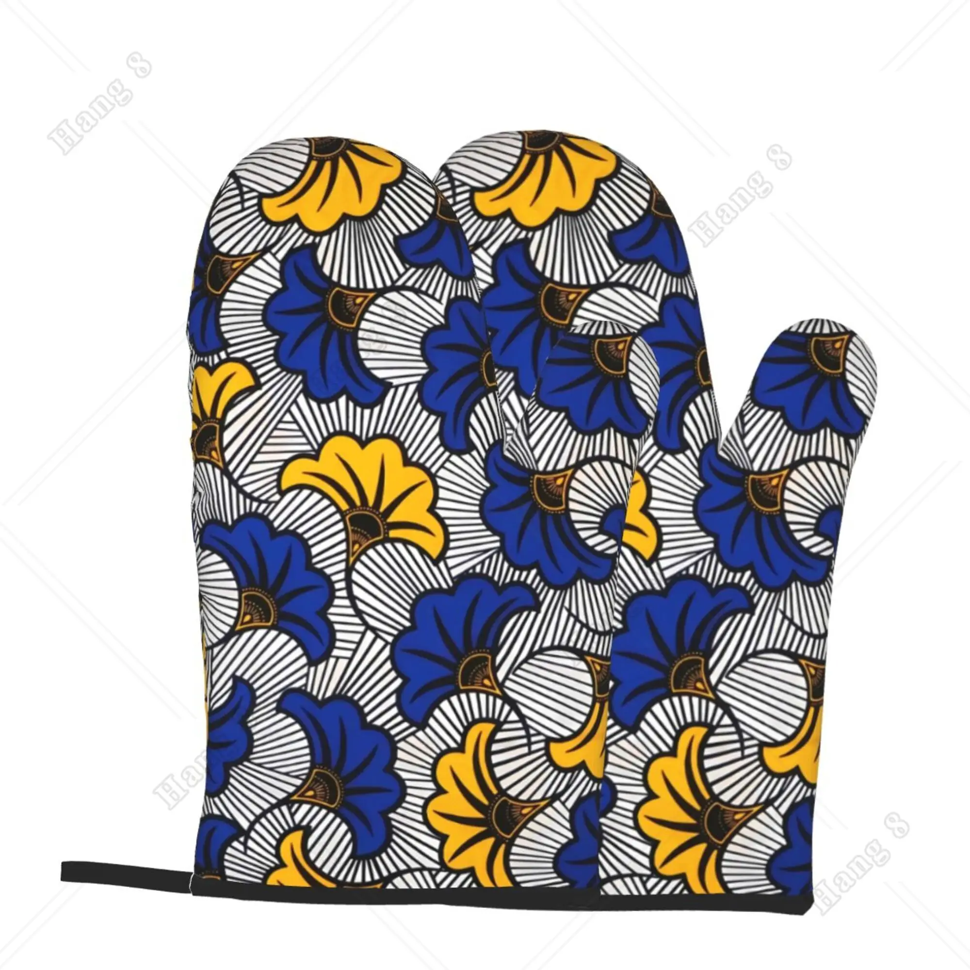 African Mud Cloth Bogolan Floral Design Oven Gloves for Women Men Oven Mitts Set of 2 for Cooking Baking Grilling BBQ One Size