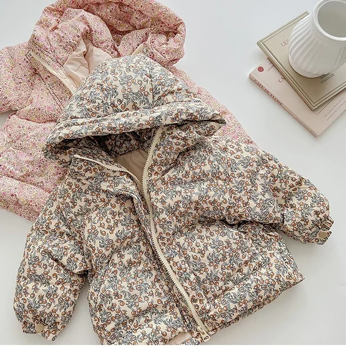 Winter Arrival Baby Kids Girls Floral Pattern Long Sleeves Cotton-Padded Coat