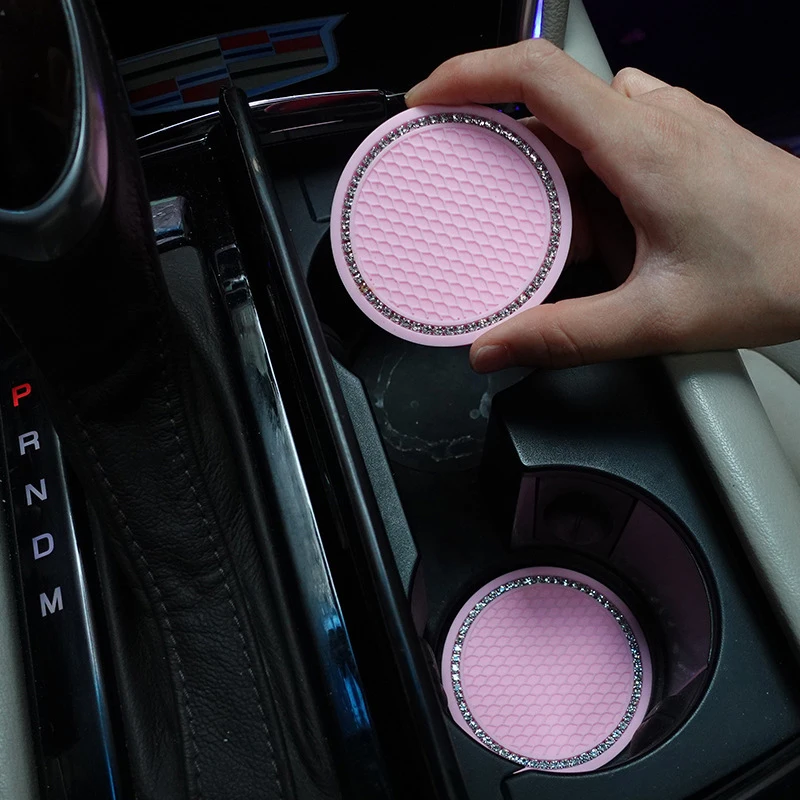 Cup Holder Coasters Car Coaster Pads Car Non-slip Water Cup Pad Diamond Rhinestone Decor For Car Bottle Holder Coaster Auto Interior Decoration Accessories 1/2Pcs