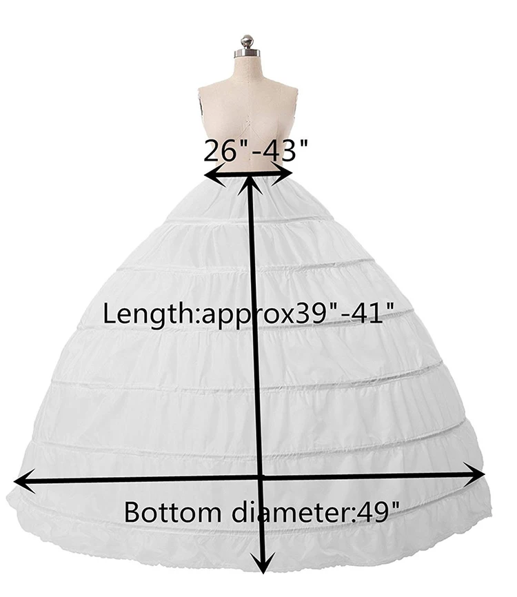 Fast Shipping White/Black 6 Hoops Petticoat Crinoline Slip Underskirt For Wedding Dress Bridal Gown In Stock