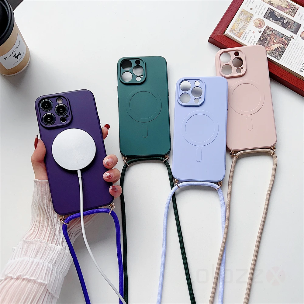 Universal Lanyard Strap Soft Phone Case with Magsafe-Compatible Magnetic Wireless Charging Cover