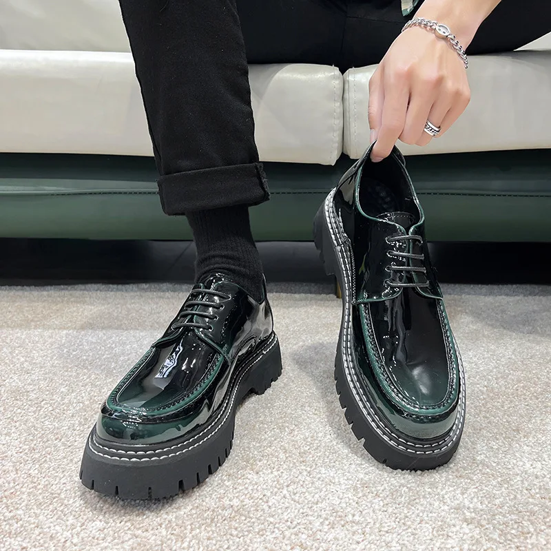 

Male Leather Shoes Men 2022 New Chunky Platform Retro Work Shoes Spring Autumn Derby Shoes Low Top Man Casual Flats