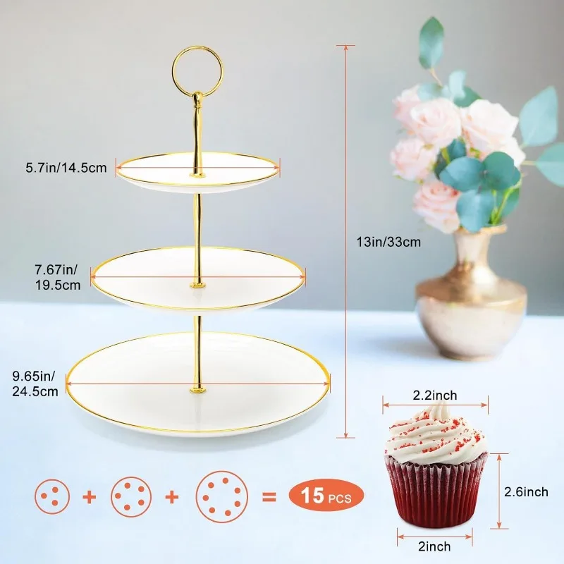 Elegant 3-Tier Cupcake Stand with Golden Accents - Perfect for Tea Parties, Youngsters Showers & Weddings 6