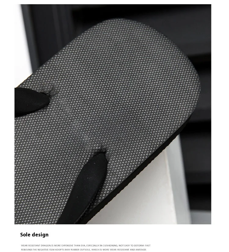 Trendige schwarze Flip-Flops für Herren im Sommer: Einfache, rutschfeste, weiche Sohle, modisch und vielseitig für den Strand – Detail 4