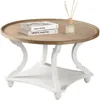 Farmhouse Round Coffee Table,  Wood Tray Top Circle Coffee Table with Storage Shelf Rustic Style 6