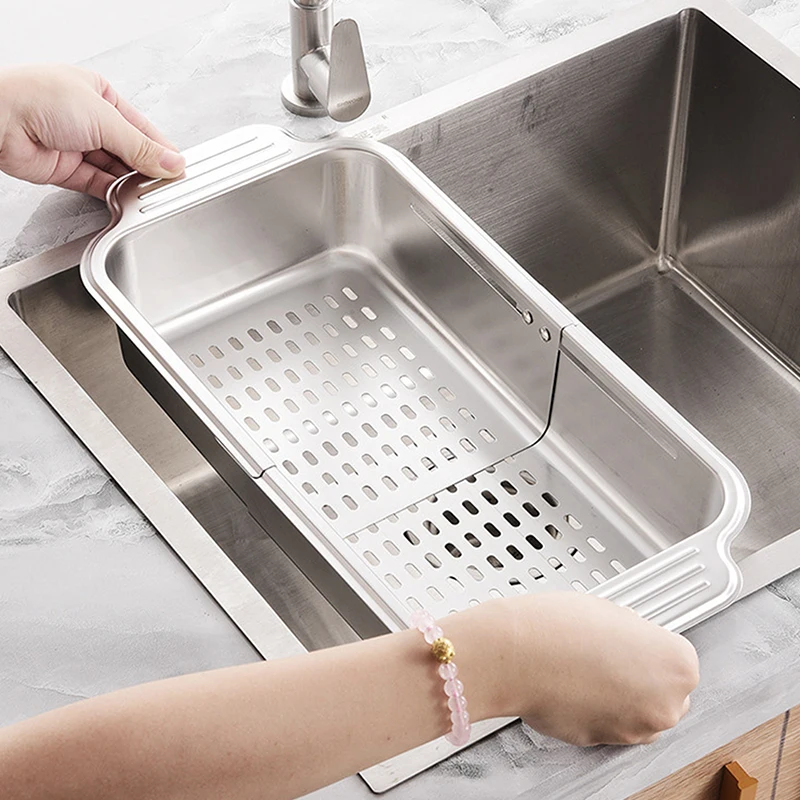 Stainless Steel Drain Basket Retractable Sink Strainer Basket For Washing Basin Bowl Chopsticks Plate Sink Drain Tray 3