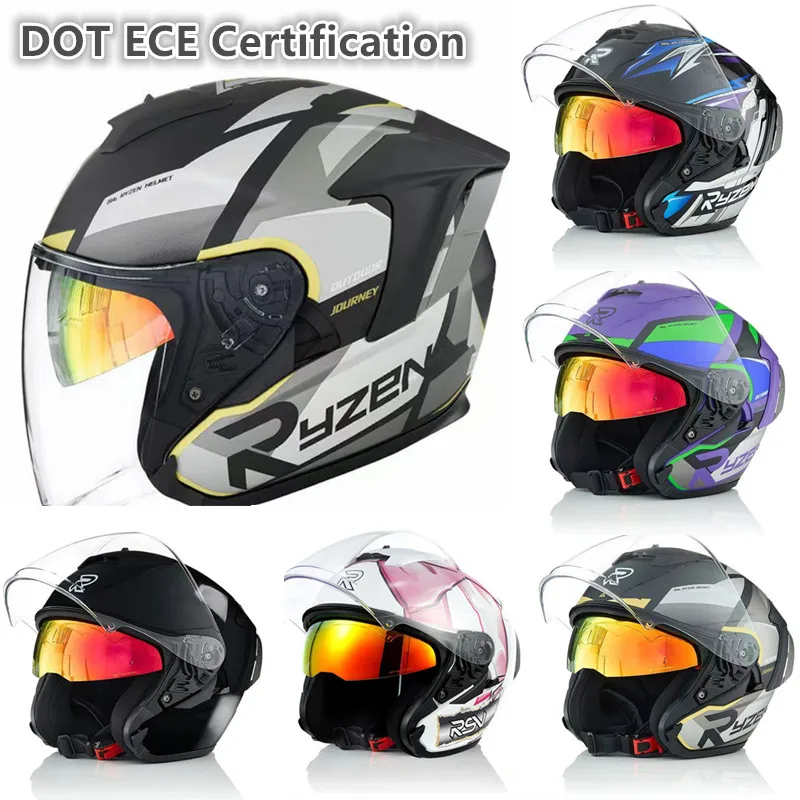 

Ryzen four seasons Motorcycle Helmet Dual Visor 3/4 Scooter Open Face Capacete Para Vintage Helmets Motocicleta Cascos Moto