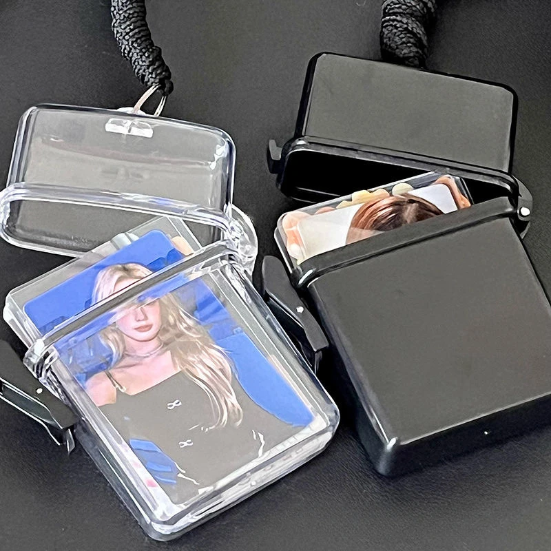3 Inch Transparent Storage Box Photocard Holder with Rope Waterproof Card Case Outdoor Square Dustproof Box Photo Storage Box 6