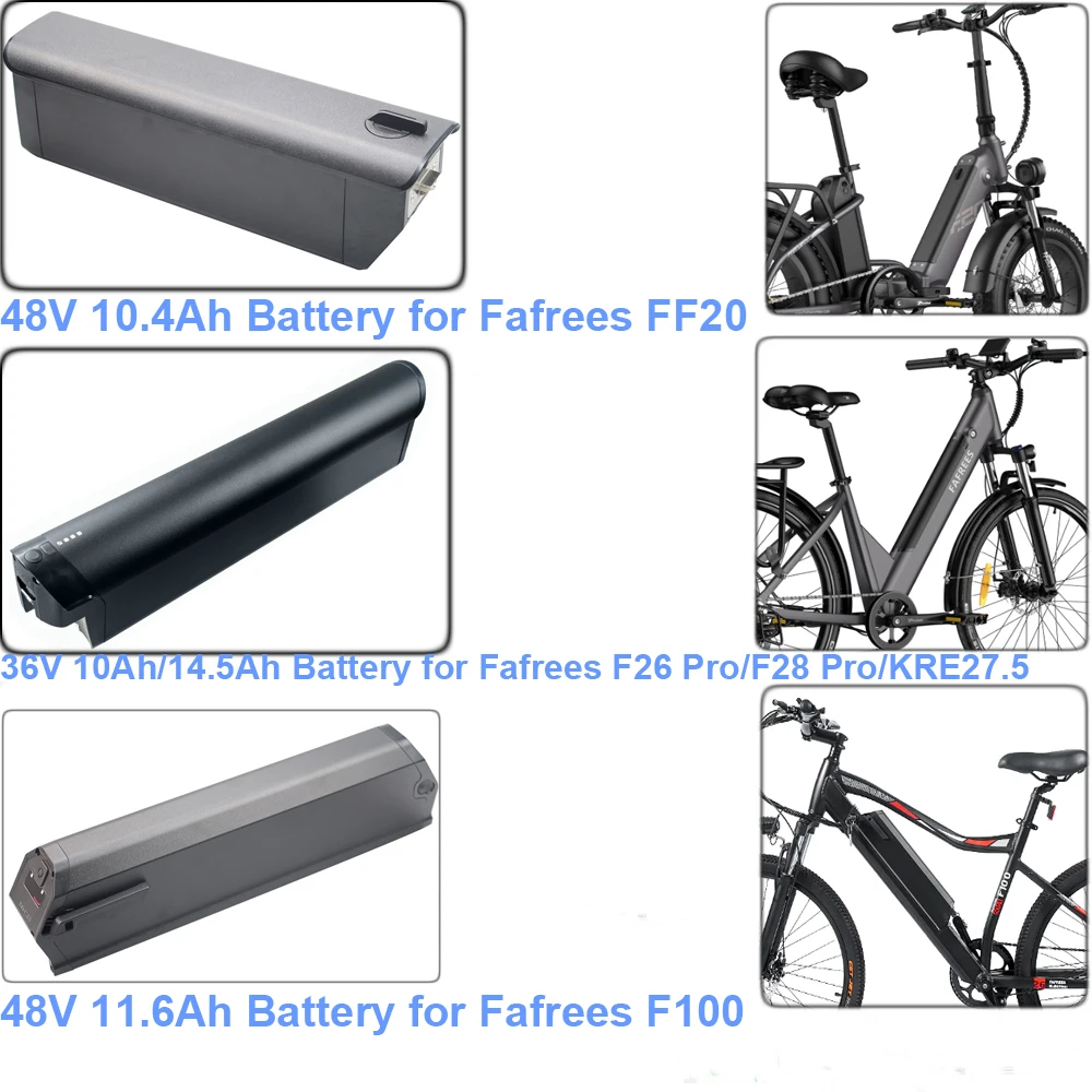 

Ebike Battery 36V 10Ah 14.5Ah 48V 10.4Ah 11.6Ah Lithium ion E-Bike Battery for Fafrees FF20 F26 F28 Pro F100 KRE27.5