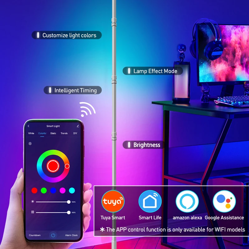 LED Floor Lamp RGB LED Floor lamp 180CM Smart APP Remote Control Modern Corner Floor Light Indoor Home Decor