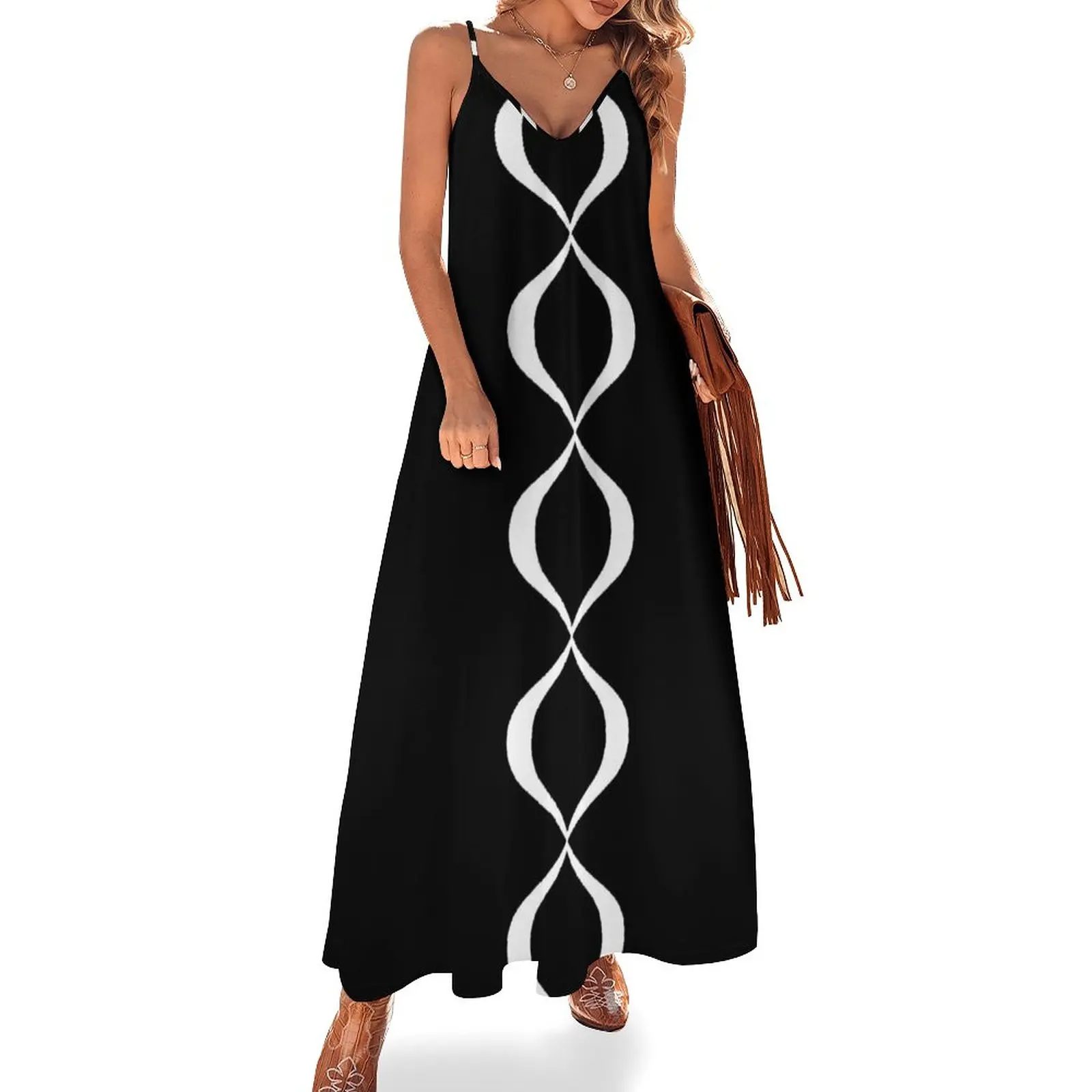 

Black & White Mod Loop Sleeveless Dress summer dresses Casual dresses