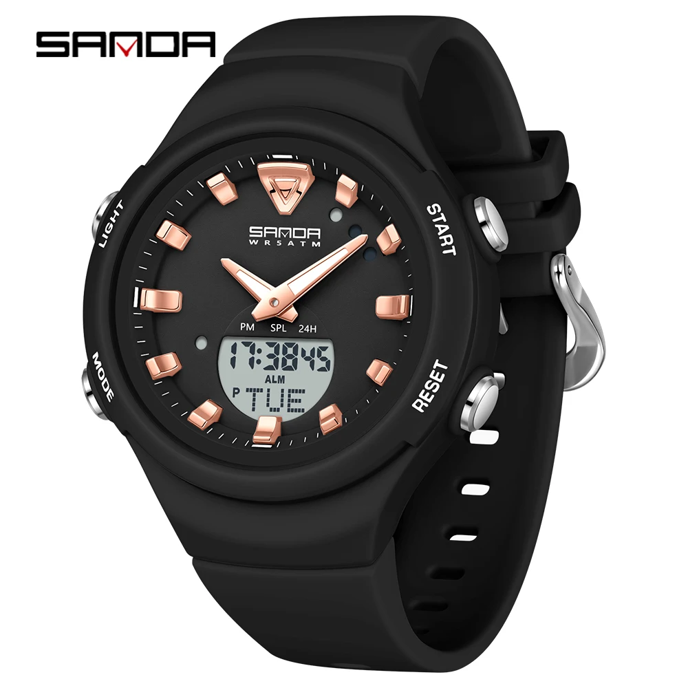 SANDA Men's Dual Display Luminous Sports Watch - Shockproof Fashion Electronic Quartz
