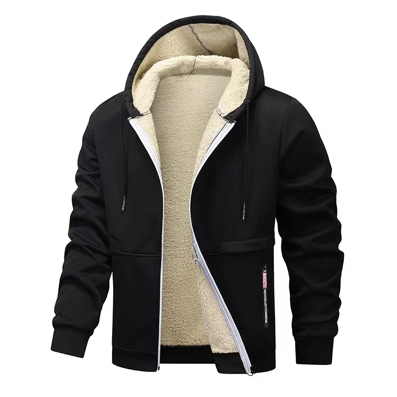 Animal Game Casual Hoodies for Men Heavyweight Fleece Sweatshirt Thick Sherpa Lined Hooded Zipper Jacket Thick Streetwear Coats