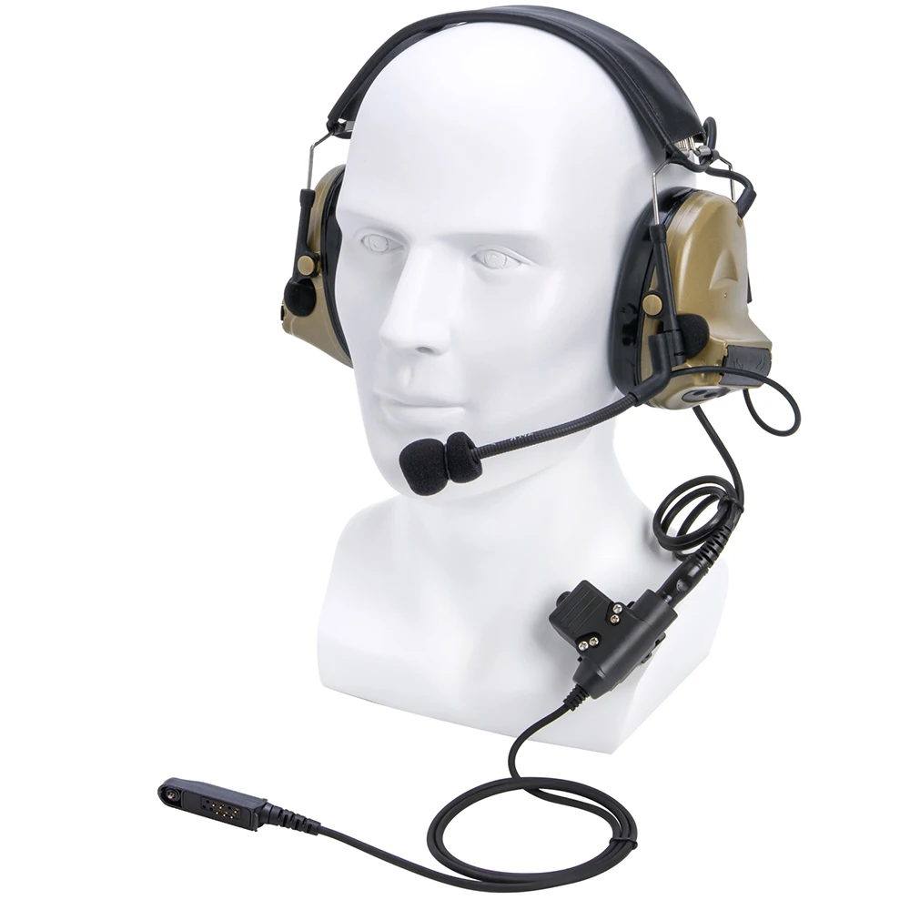 U94 PTT+brown Tactical Headset and Noise Reduction Hearing Protection Shooting Headphone for Baofeng UV9R UV-9R Plus UV-XR BF-A5