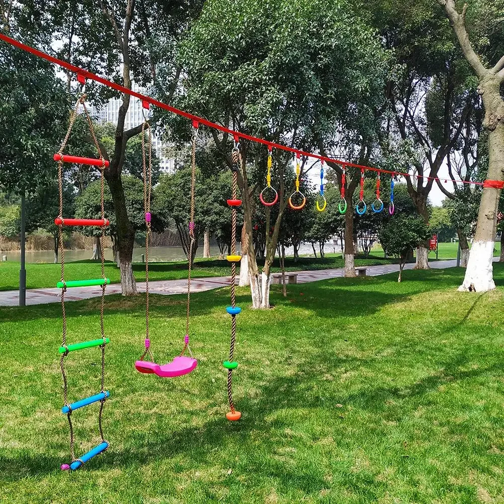 Heavy Duty Children Trapeze Bar Kids Pull Up Gym Rings Colorful Backyard Outdoor Warrior Obstacle Course Slackline Kit gymnastic rings gymnastics bar
