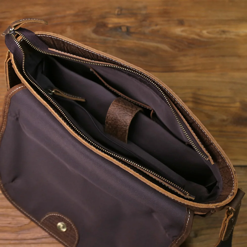 NZPJ Men's Retro Genuine Leather Shoulder Bag Casual Top Layer Cowhide Large Capacity Slant  Horizontal Trendy Messenger Bag