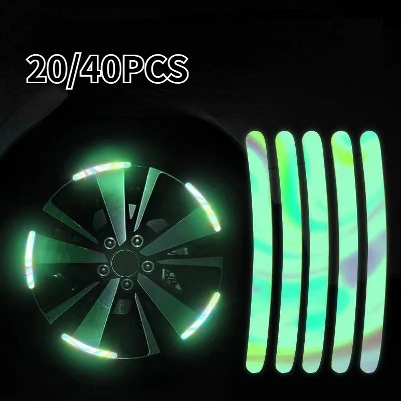 

20/40Pcs Car Wheel Hub Sticker High Reflective Stripe Tape for Motorcycle Car Night Driving Safety Luminous Universal Sticker