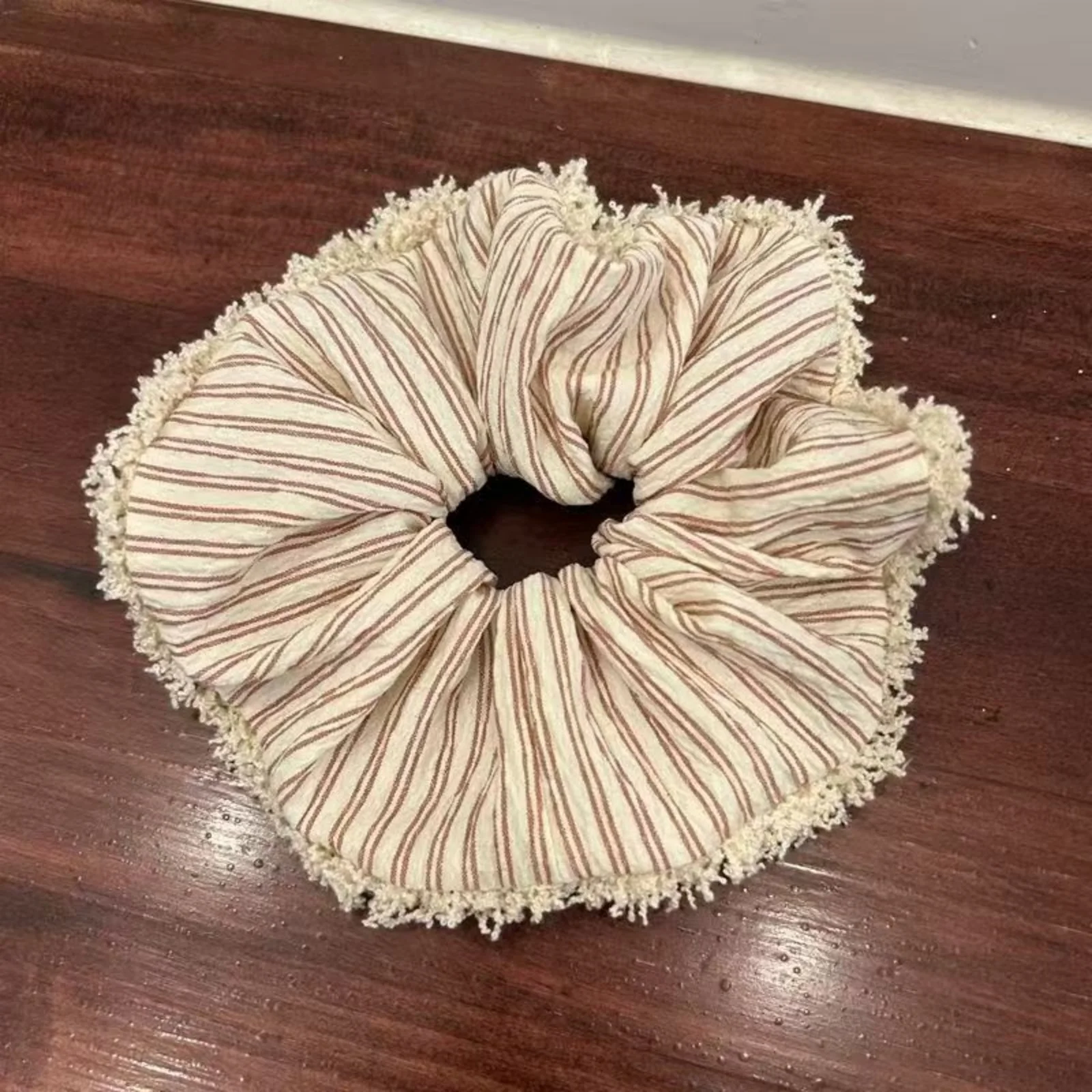 1PC Fringed Striped Linen Scrunchies, 4 - Piece Set, Vintage Hair Accessories for Women's Daily & Casual Hairdos