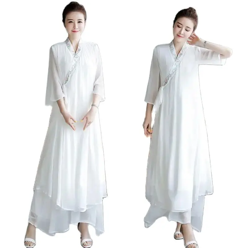 

Asian Ethnic Clothing Women's Cotton Gown Fancy Carnival Cosplay Costume Long Summer Ao Dai Dress Hanfu