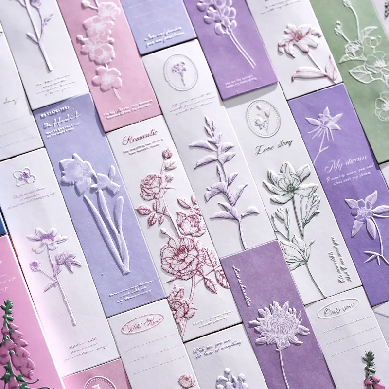 

20PCS/SET Special Hard Paper Bookmarks Purple Flowers Page Book Accessories Nature Gifts Message Reading Cards for Student Teens