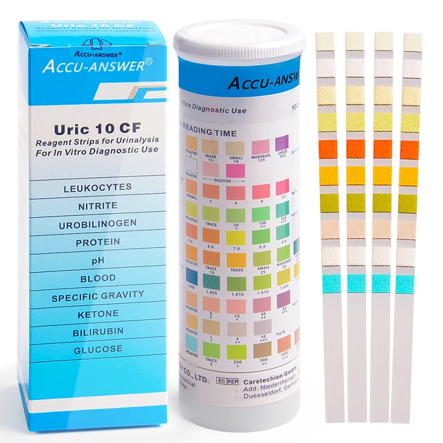 Bandelettes de Test d'urine, 100 bandelettes de Test de PH, réactif  d'analyse d'urine, 10 paramètres, papier de Test de leucocytes et de  nitrites, 40%