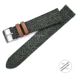 Vintage Weave Genuine Leather & Nylon Quick Release Watch Band Bracelet - 22mm (Green)