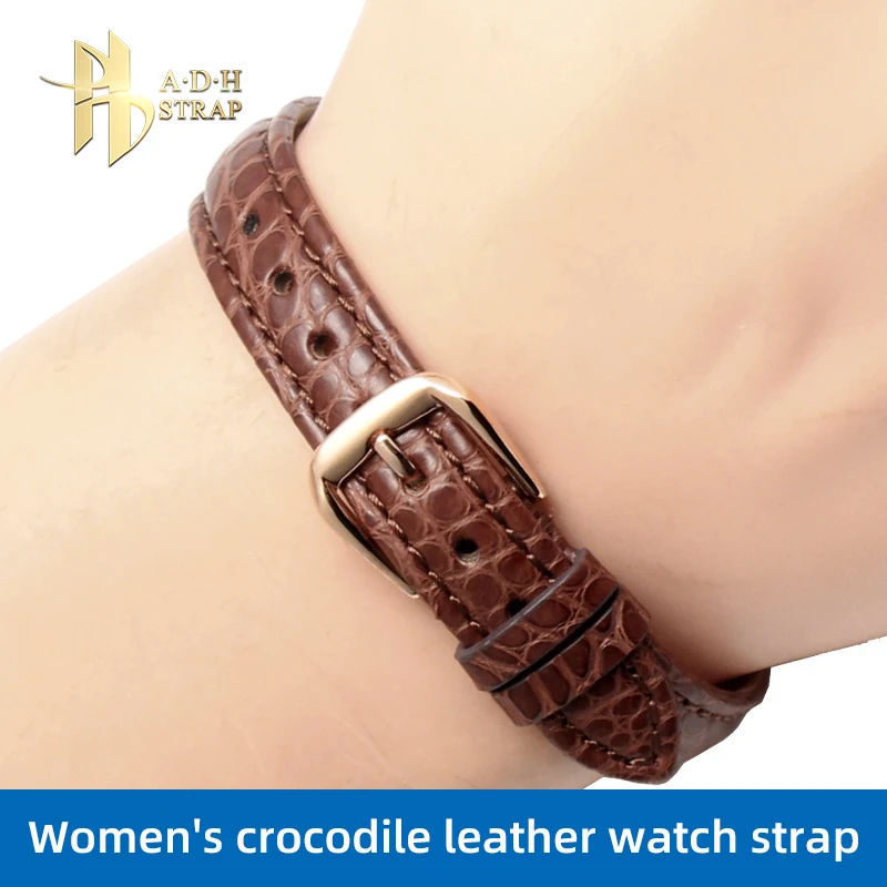 Genuine Alligator Watchband Small Leather Watch Band Accessories For Longines L4 Women's Strap 12 13 14 15 16mm Pin Buckle Style
