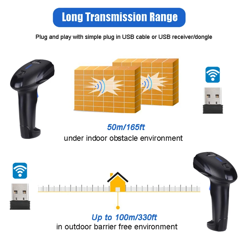 RS1100 Wireless Wired Barcode Scanner Bluetooth Handheld Barcode Reader 1D 2d Laser QR Code Data Matrix Reader Desktop Scanner
