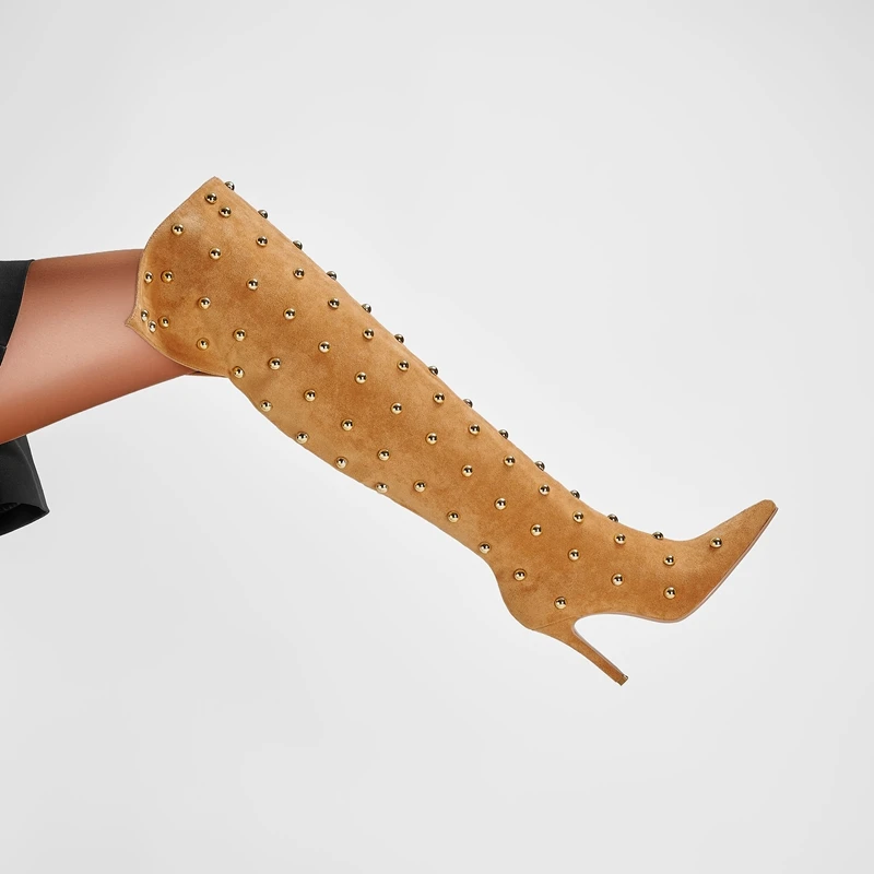 

Kaky's New Thin High Heel Riveted High Barrel Women's Boots Long Boots Over Knee Boots Large 44 45 46