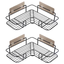 Wrought Iron Bathroom Shelf Shower Wall-mounted Storage Rack with Suction Cup Free Drilling Kitchen Storage Bathroom Accessories