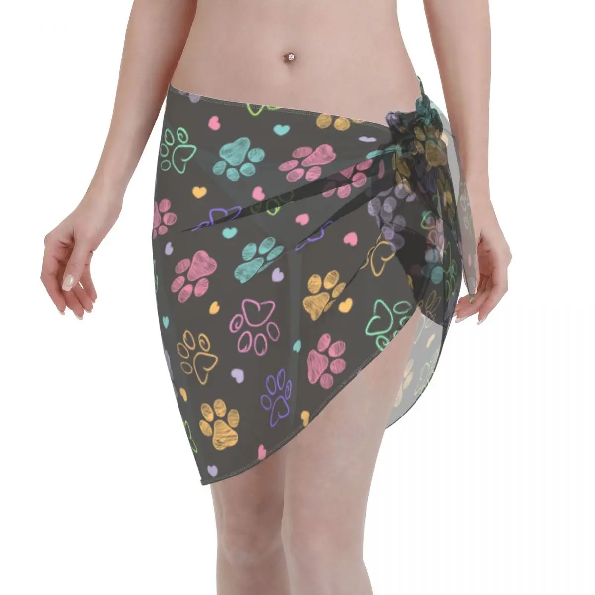 

Sexy Women Cute Animal Paw Cat Sheer Kaftan Sarong Beach Wear Bikini Cover-Up Sarong Short Skirt