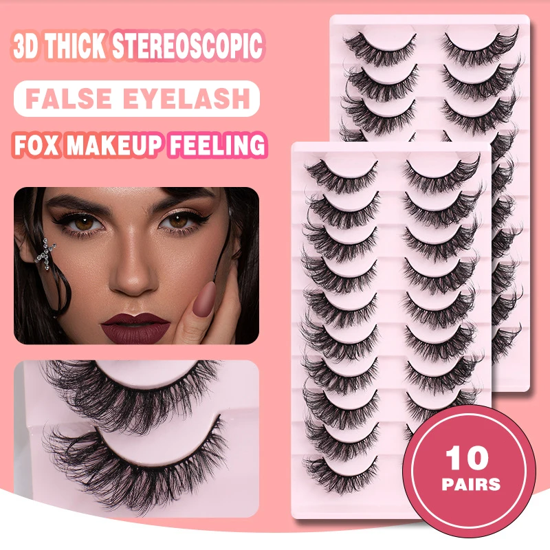 

3D Fox Series Oblique Flying Thick Curly False Eyelashes 10Pairs Artificial Mink Lashes Reusable Eyelash Extension Makeup Tool