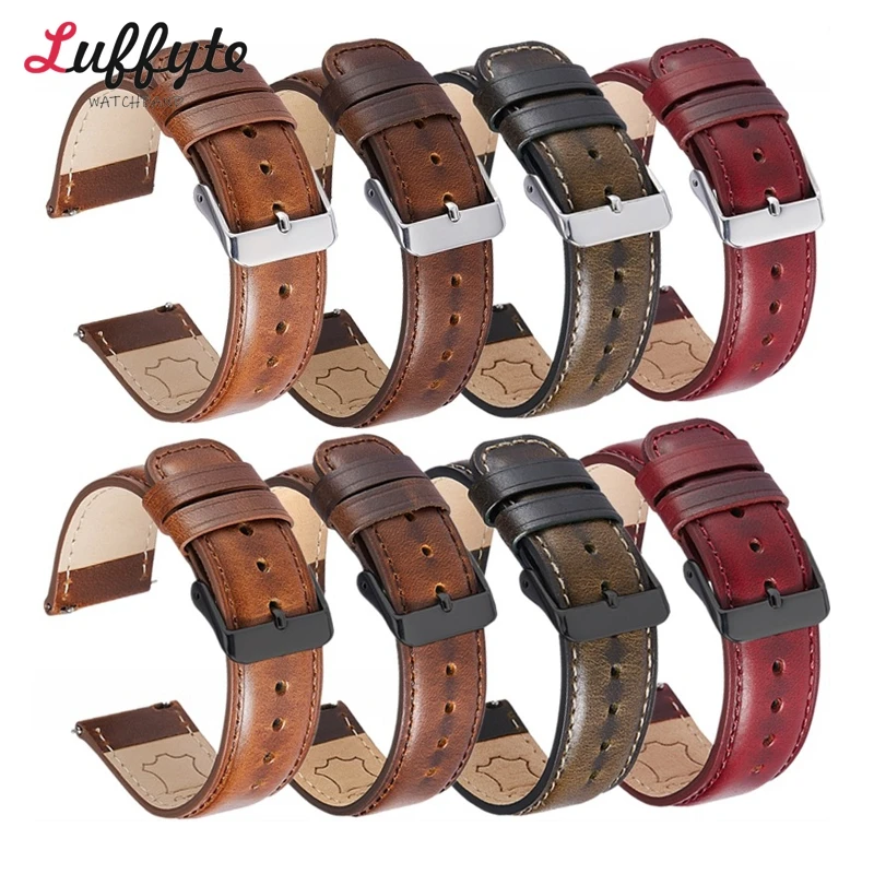

Oil Wax Leather Watch Strap 20mm 22mm Retro Vintage Genuine Leather Watch Band Brown Green Handmade Watchband Accessories