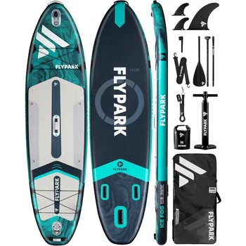 FLYPARK Fishing/Family Inflatable Paddle Board, Extra Wide SUP Paddleboard Inflatable Stable Stand-Up Paddle Board Kayak seat 1