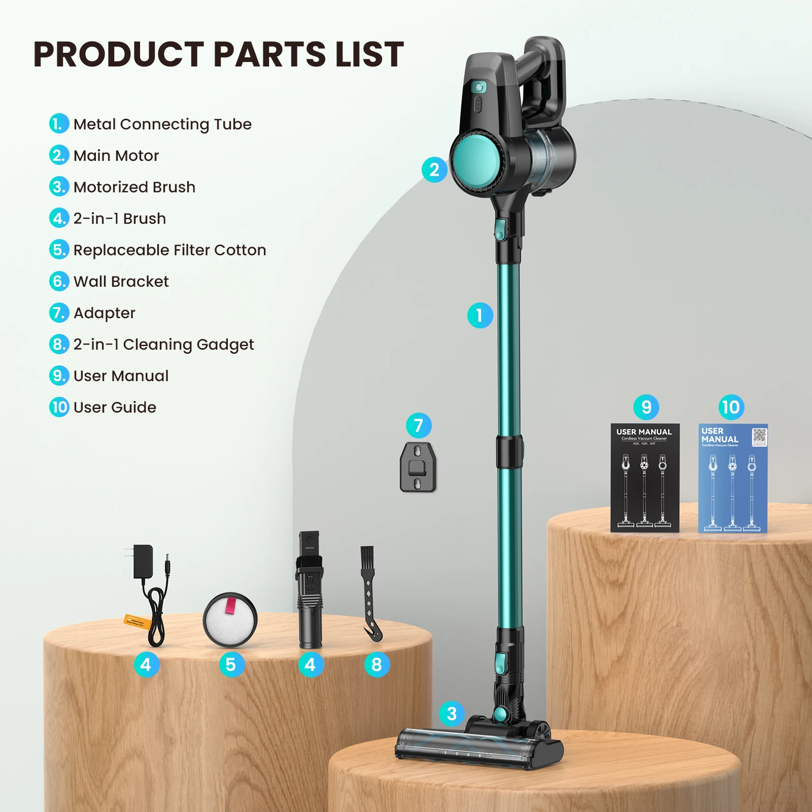 N3T Cordless Stick Vacuum 6 in 1 Handheld Vacuum Cleaner with LED Brush 40 Mins Runtime Self Standing for Pet Hair Hard Floor Carpet 8