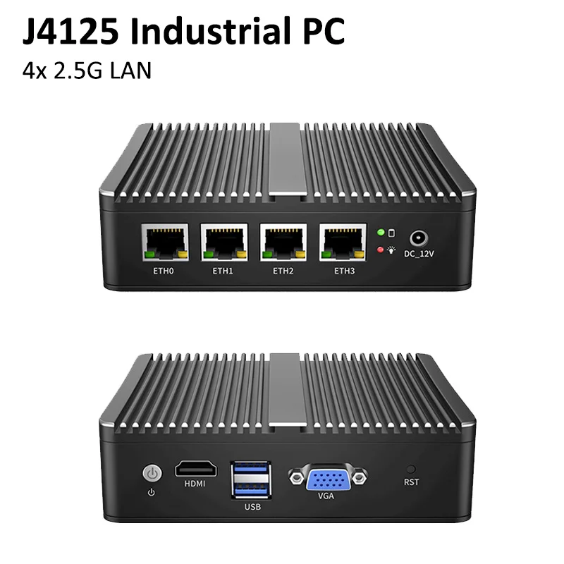 thumbnail image 1 of Enrutador de software sin ventilador Celeron J4125 Mini PC Quad Core 4x Intel i225/i226 2.5G LAN HD VGA Dispositivo de firewall pfSense ESXI AES-NI, 1 of 4